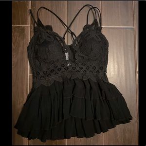 Black lace strappy peplum top